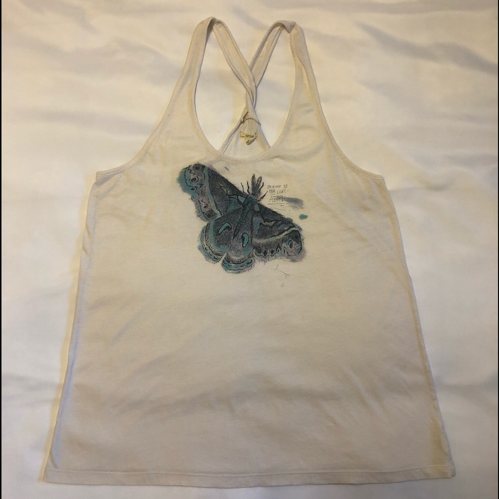 aerie Off-White Racerback Graphic Tank XL